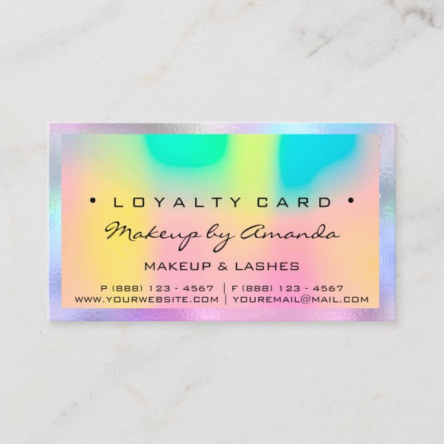Loyalty Card 6 Punch Makeup Nail HolographRegenbog Treuekarte (Vorderseite)