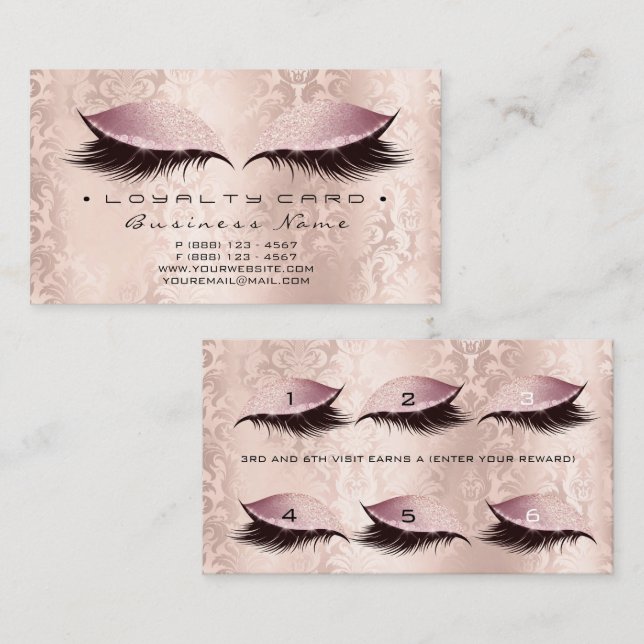 Loyalty Card 6 Schönheitssalon Lashes Pink Lux Treuekarte (Vorne/Hinten)