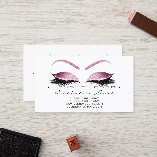 Loyalty Card 6 Schönheitssalon Lashes Pinselstrich Treuekarte (Vorderseite/Rückseite Beispiel)
