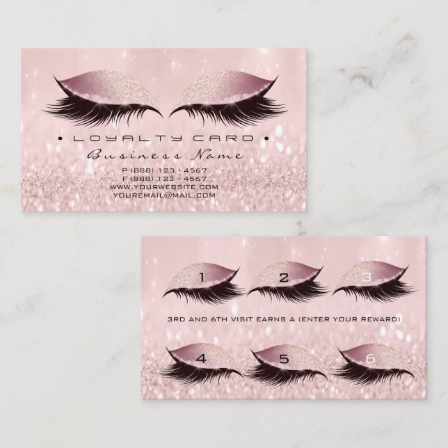 Loyalty Card 6 Schönheitssalon Lashes Rose Pink Gl Treuekarte (Vorne/Hinten)