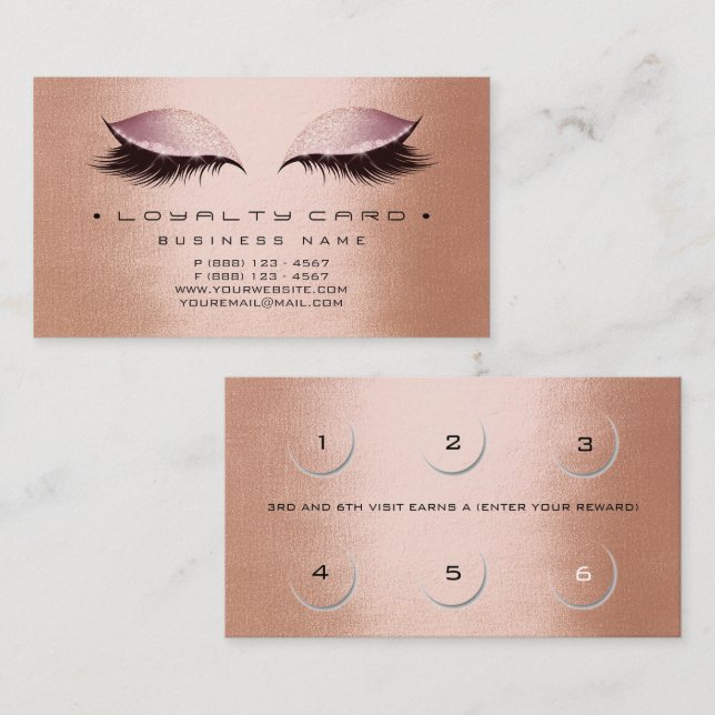 Loyalty Card 6 Schönheitssalon Makeup Kupfer Rose  Treuekarte (Vorne/Hinten)