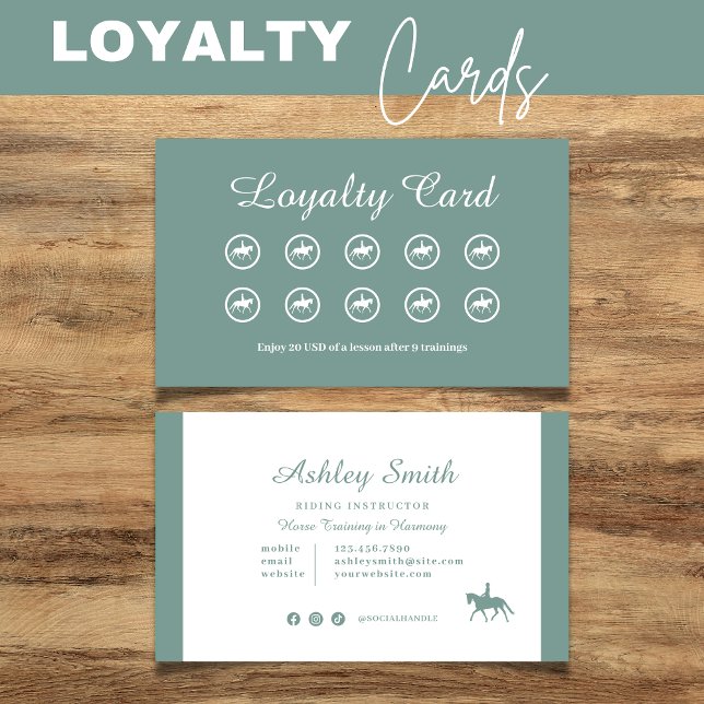 Loyalty Card Modernes, trendiges Pferdetraining Visitenkarte (Modern Trendy Horse Training Loyalty Card Modern Green)