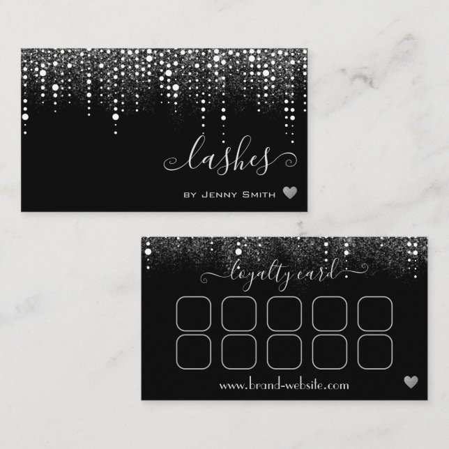 Loyalty Card Pretty Drips Silver Glitter Rain Visitenkarte (Vorne/Hinten)