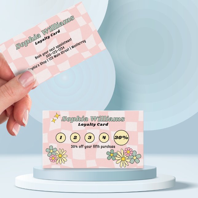 Loyalty Card Retro Pink Schachbrett Business Marke Treuekarte (Von Creator hochgeladen)
