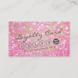 Loyalty Card Rosa Glitzer Gold Blütenmakeup Haar Treuekarte