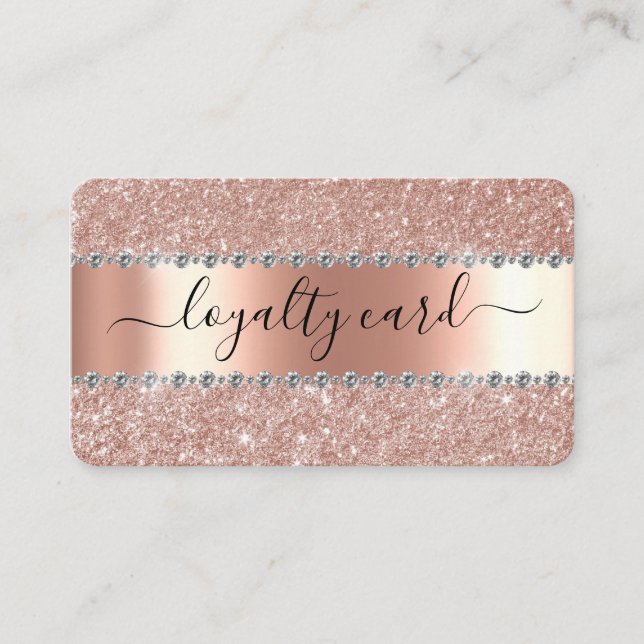 Loyalty Card Rose Gold Glitzer Handgeschriebener Visitenkarte (Vorderseite)