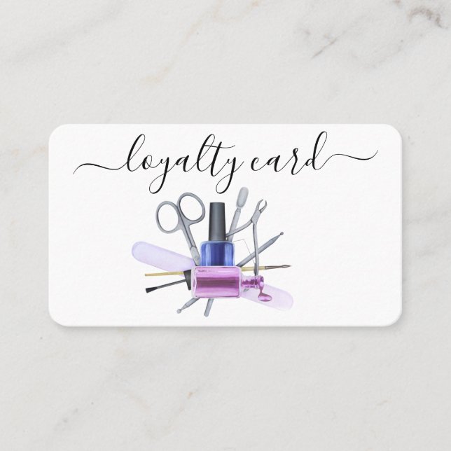 Loyalty Card Watercolor Nail Polnischer Salon Visitenkarte (Vorderseite)