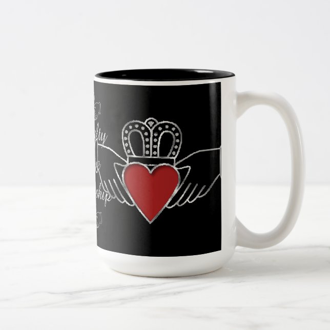 Loyalty Liebe Freundschaft Claddagh Black Coffee T Zweifarbige Tasse (Rechts)
