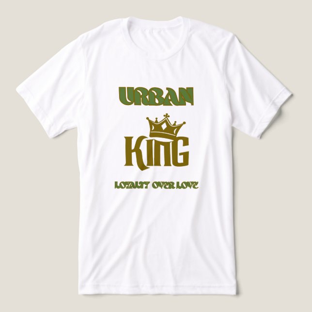 LOYALTY OVER LOVE URBAN KING MEN'S WHITE/OLIVE  Tri-Blend SHIRT (Design Vorderseite)