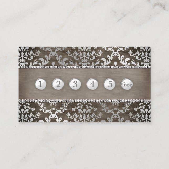 Loyalty Punch Card Coffee Chocolate Glimmer Damask Visitenkarte (Vorderseite)