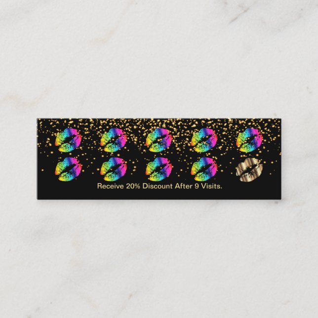 Loyalty Punch Card - Regenbogenlippen und Gold 3 Treuekarte (Vorderseite)