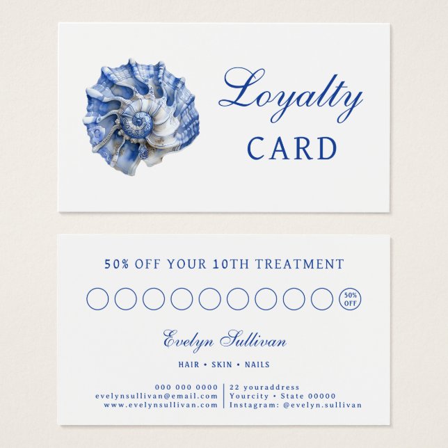 Loyekarte für das Blue Seashell Logo (Vorne & Hinten)