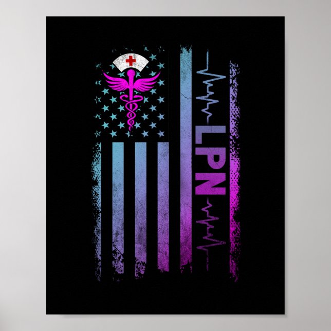 LPN Job Licensed practical nurse USA Flag Poster (Vorne)