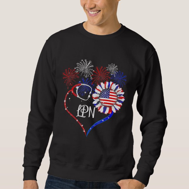 Lpn Stethoscope Firework Sunflower America Flag Sweatshirt (Vorderseite)