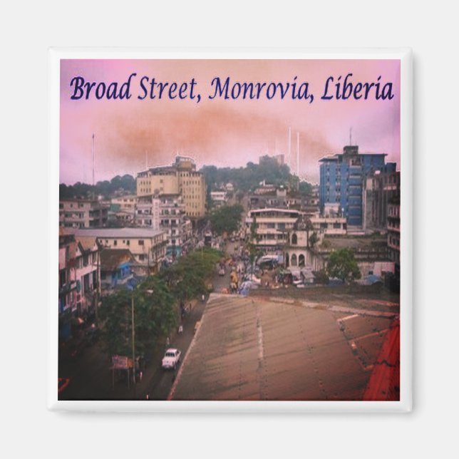 LR007 MONROVIA, Broad Street, Liberia, Kühlschrank Magnet (Vorne)