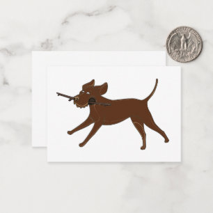 LR SchokoladenLabrador mit Stock Mitteilungskarte