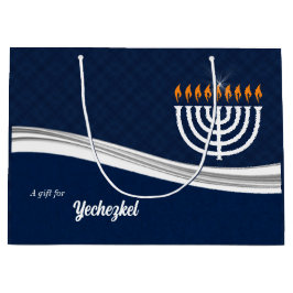 LRG Moderne Hanukkah in Blau und Weiß Große Geschenktüte