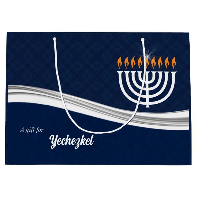 LRG Moderne Hanukkah in Blau und Weiß Große Geschenktüte (Vorderseite)