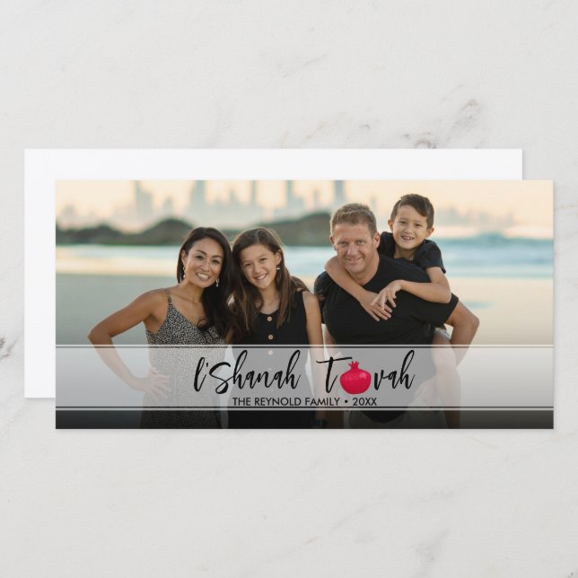 L'Shanah Tovah Pomegranate Elegantes Skript-Foto (Vorne/Hinten)