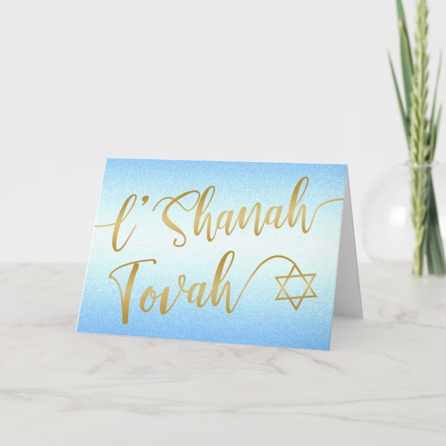 L'Shanah Tovah Rosh Hashanah Gold Script Blue Karte (Vorderseite)