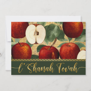 L'Shanah Tovah Rosh Hashanah Vintage-Äpfel Grün Feiertagskarte