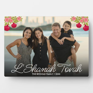L'Shanah Tovah Script Foto Pomegranate Blume Fotoplatte