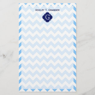 Lt Blu Whit Zickzack Zigzag Navy Quatrefolienmonog Briefpapier
