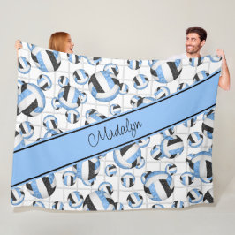 Lt blue black girvolleyballs pattern net accent fleecedecke