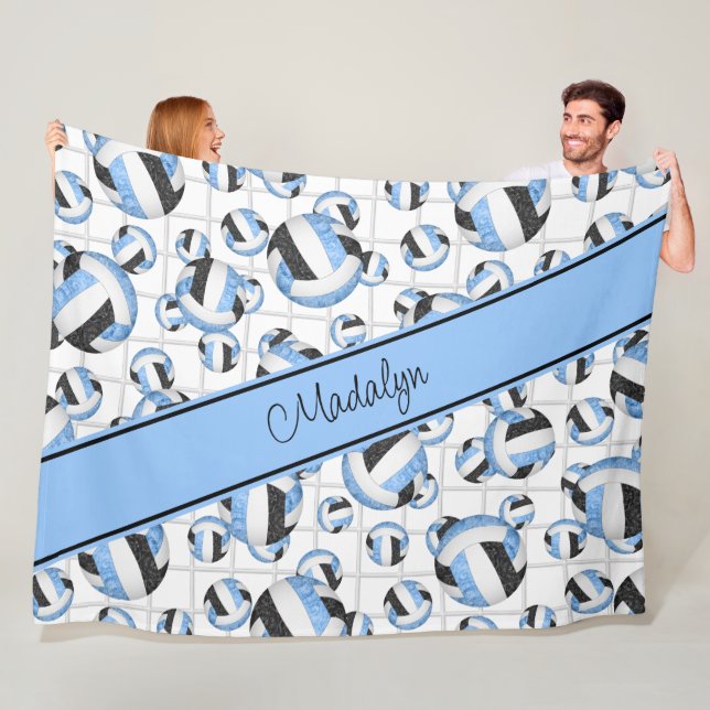 Lt blue black girvolleyballs pattern net accent fleecedecke (Beispiel)