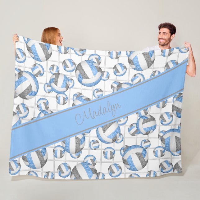 Lt blue gray girvolleyballs pattern net accent fleecedecke (Beispiel)