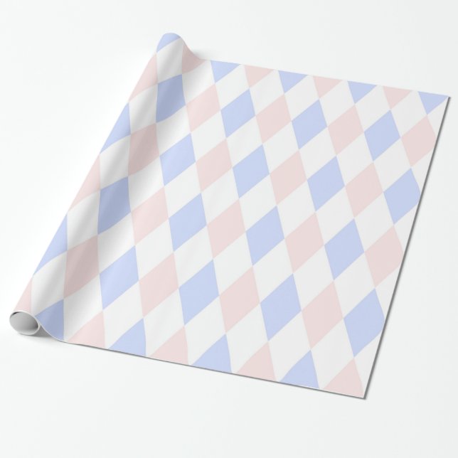 Lt Blue, Lt Pink, Wht Harlequin Diamond Pattern Geschenkpapier (Ungerollt)