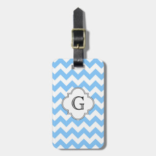 Lt Blue Whit Zickzack Zigzag Wht Quatrefolie Monog Gepäckanhänger