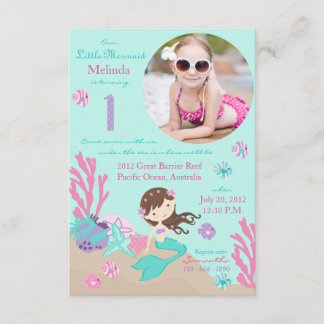 Lt Brünett Mermaid Erster Geburtstag Einladung