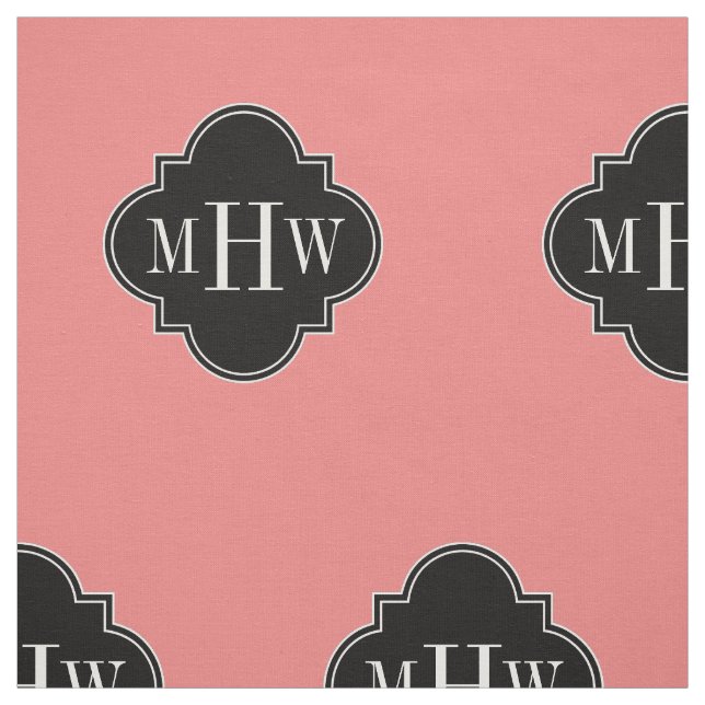 LT Coral Solid Color Black Quatrefolie Monogramm Stoff (Muster)