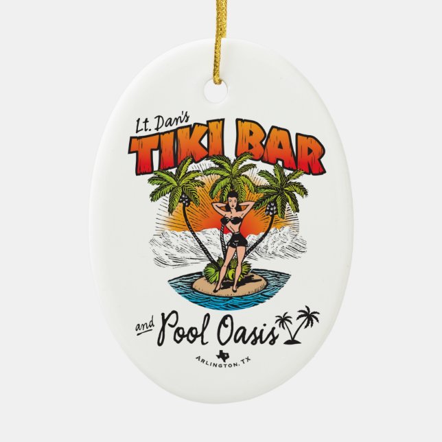 Lt Dans Tiki Bar u. Pool-Oasen-Bikini-Baby Keramikornament (Vorne)