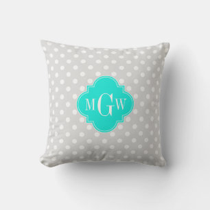 Lt Grau Punkte Helle Aqua Quatrefoil 3 Monogramm Kissen