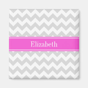 Lt Grau weiß Zickzack Hot Pink Name Monogramm Magnet