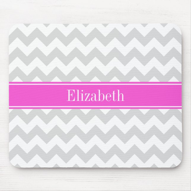 Lt Grau weiß Zickzack Hot Pink Name Monogramm Mousepad (Vorne)