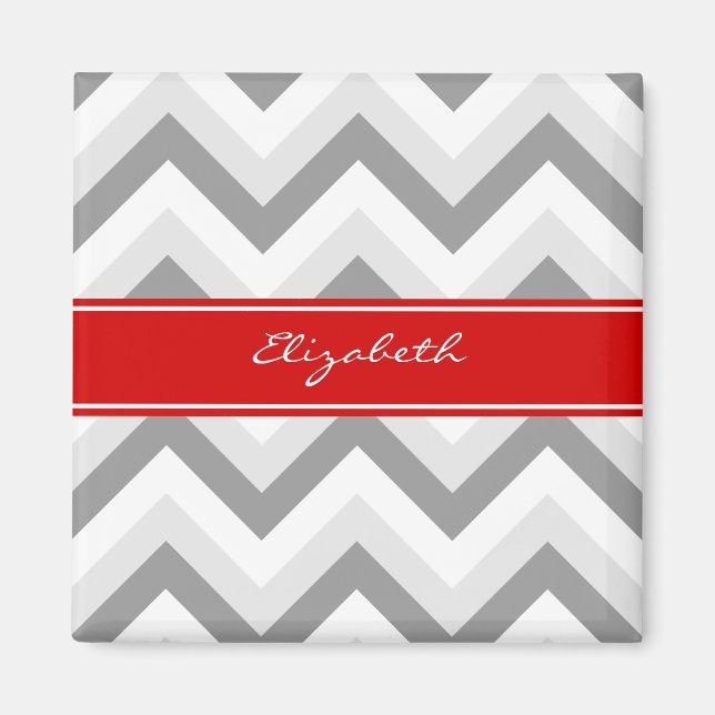 Lt Gray Med Grey White Zickzack Red Name Monogram Magnet (Vorne)