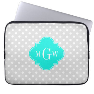 Lt Gray Polka Dots Brt Aqua Quatrefolie 3 Monogram Laptopschutzhülle