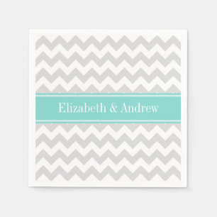 Lt Gray Welch Zickzack ZigZag Aqua Name Monogramm Serviette