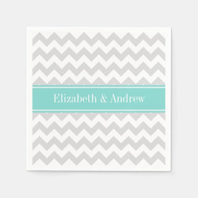 Lt Gray Welch Zickzack ZigZag Aqua Name Monogramm Serviette (Vorderseite)