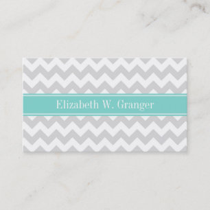 Lt Gray Welch Zickzack ZigZag Aqua Name Monogramm Visitenkarte