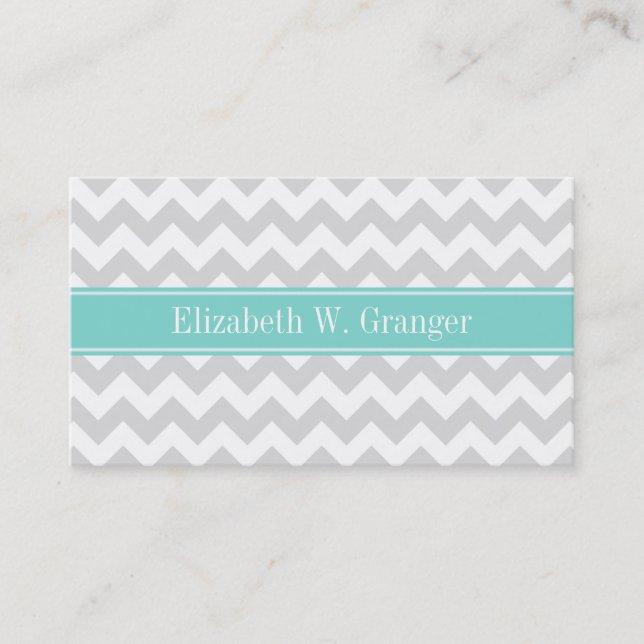 Lt Gray Welch Zickzack ZigZag Aqua Name Monogramm Visitenkarte (Vorderseite)