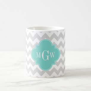 Lt Gray Welches Zickzack Aqua-Quatrefolie 3 Monogr Tasse