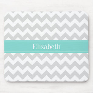 Lt Gray Welches Zickzack Aqua Turquoise Name Monog Mousepad