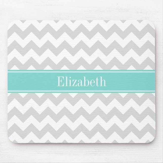Lt Gray Welches Zickzack Aqua Turquoise Name Monog Mousepad (Vorne)