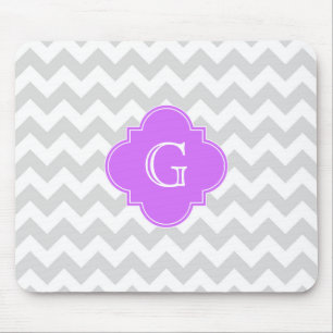 Lt Gray Welches Zickzack Lilac Quatrefolie Monogra Mousepad