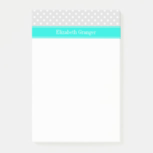 Lt Gray White Polka Dots Brt Aqua Ribbon Monogram Post-it Klebezettel