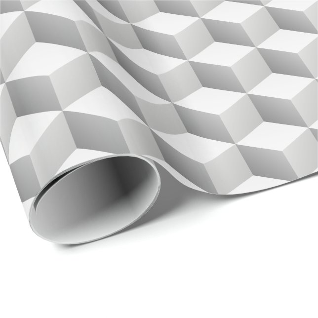 Lt Gray White Shaded 3D Look Cubes Geschenkpapier (Rolleneckpunkt)